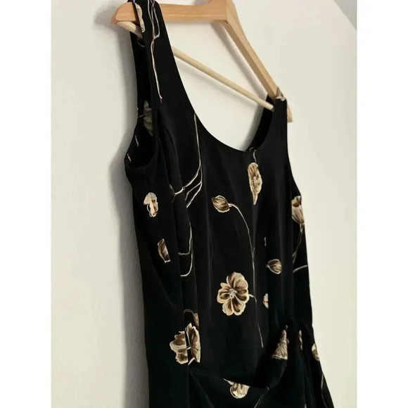 Vintage Basic Editions Black Floral Tie Front Button Back Scoop Neck 90s Y2K 8 - Picture 3 of 11